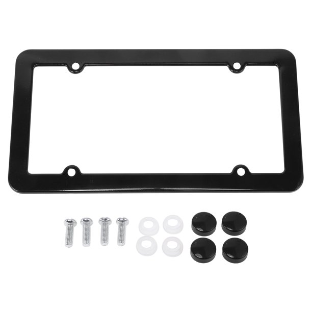 Marco de placa de matrícula de acero inoxidable para automóvil con tapas de tornillos, 4 agujeros, agujero redondo negro, marco ancho