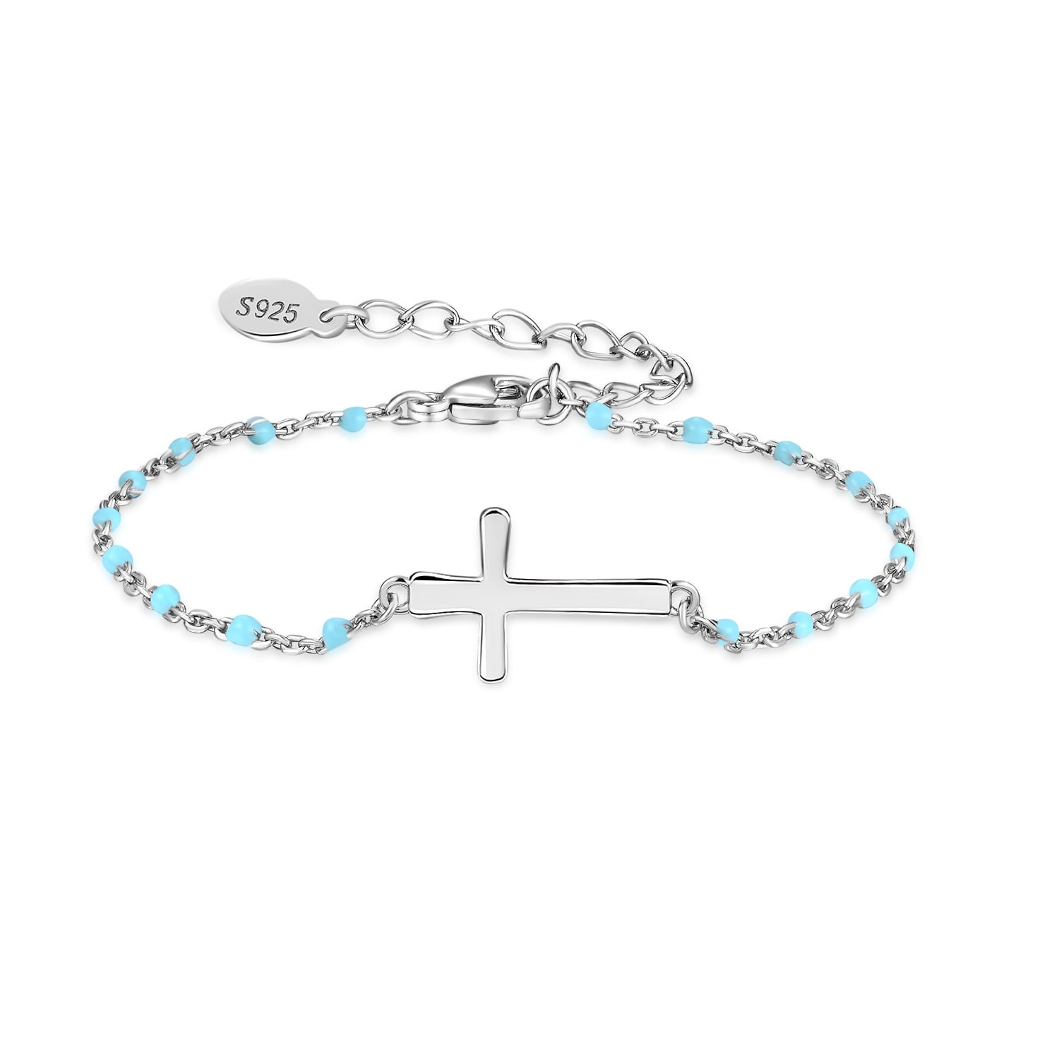 Heshpaws - Brazalete Cruz Religiosa De Plata De Ley