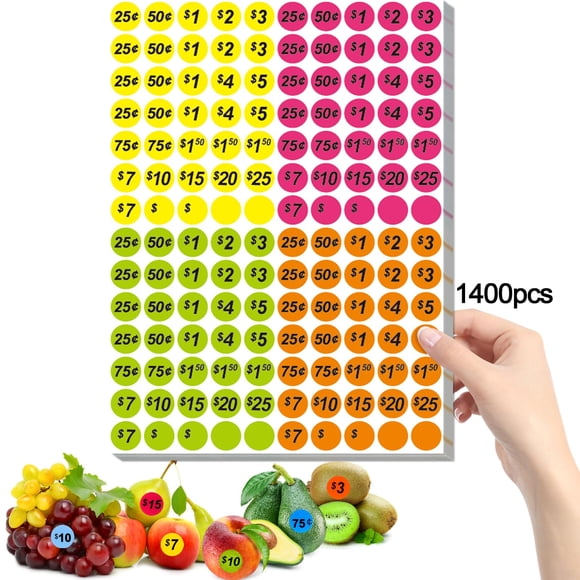 Etiquetas de precio redondas Darfukei de 1400 piezas, 3/4", 4 colores
