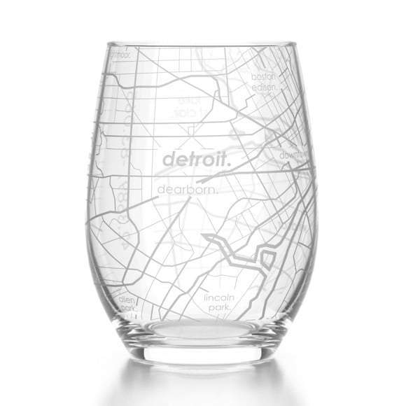 Copa de vino sin tallo Well Told mapa de Detroit 444 ml transparente
