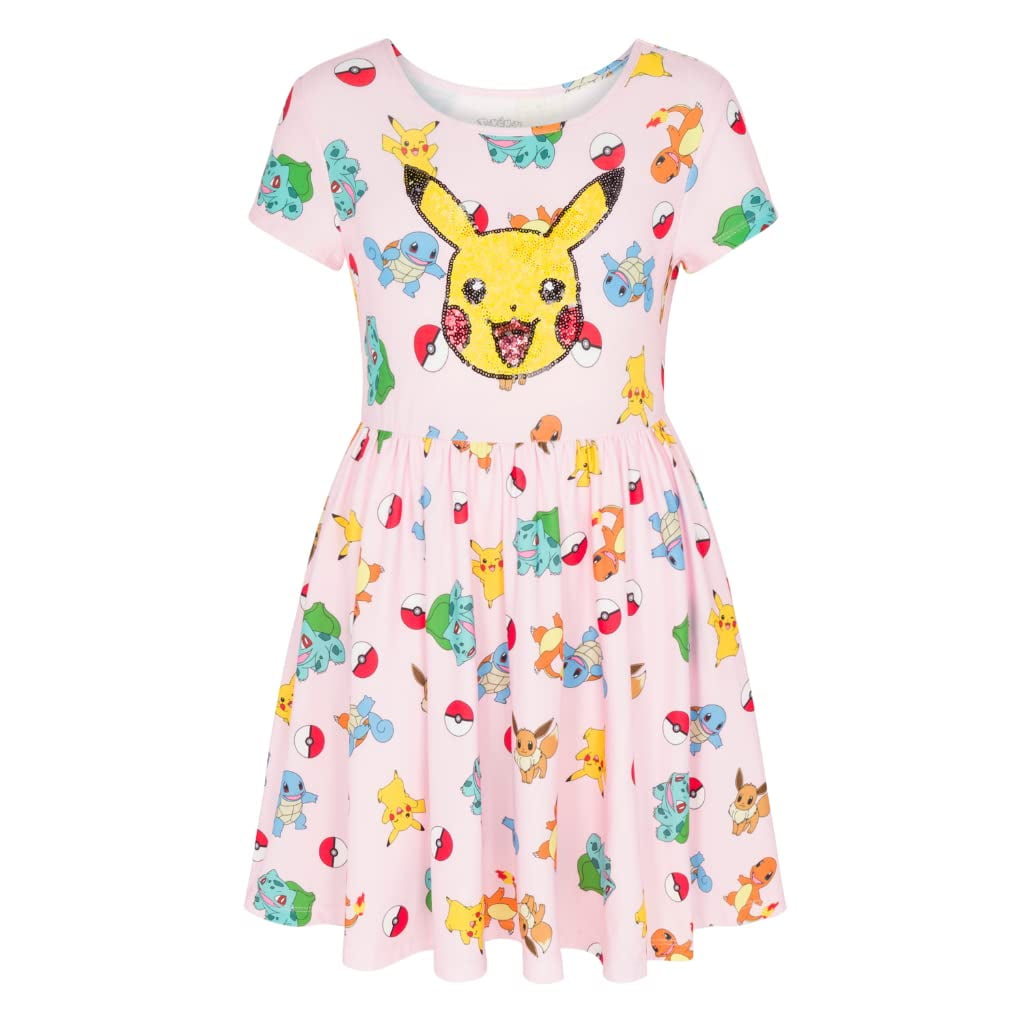 Pokémon - Vestido Pokemon Para Niña Pikachu Con Lentejuelas Rosas De 4 A 16 Años