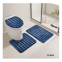 Casadeliacl - Set Alfombras De Baño 3 Piezas Suaves Absorbentes T.F.I Azul Claro Cuadritos