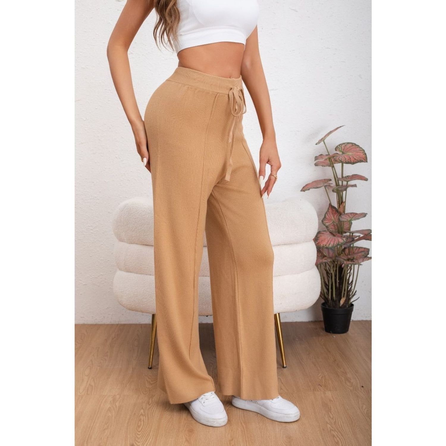 Likeshop - Pantalon Mujer Tipo Palazzo Lanilla Tiro Alto Full Elasticado 5056