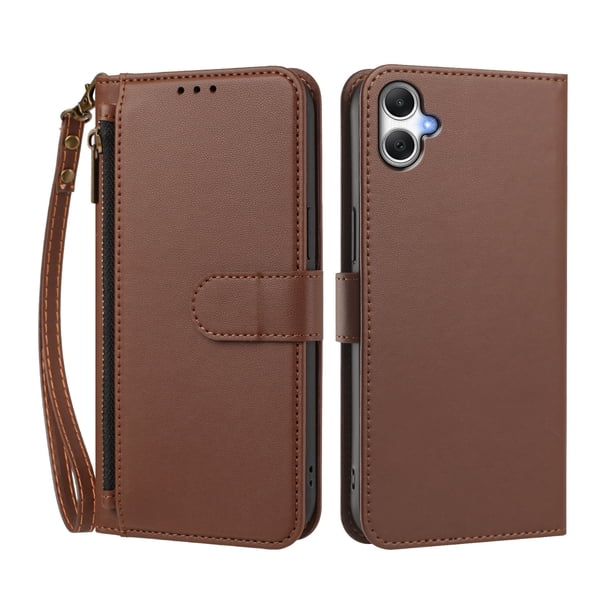 Funda Tipo Billetera para samsung galaxy A07 4G/5G con Soporte y Bolsillo con Cierre Marrón