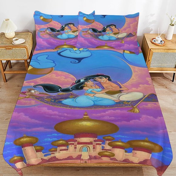 Aladdin Cartoon Bedding Sets Ultra Soft Skin-Friendly Duvet Cover 3 Piece, Cute Comforter Cover Bed Set for Boys Girls Kids