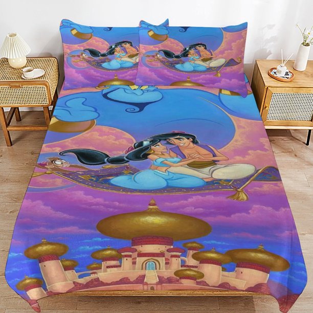 Aladdin Cartoon Bedding Sets Ultra Soft Skin-Friendly Duvet Cover 3 Piece, Cute Comforter Cover Bed Set for Boys Girls Kids