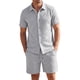 thumbnail image 1 of INSPIRE CHIC Conjunto de 2 Piezas para Hombre Camisa con Botones y Pantalones Cortos con Cordón Texturizados en Jacquard S Gris, 1 of 5