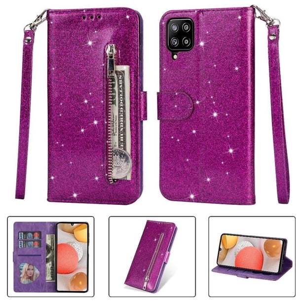 Funda para FOXDOCK Elegante funda Samsung Galaxy A12 5G Glitter con cremallera-Ideal para el uso diario
