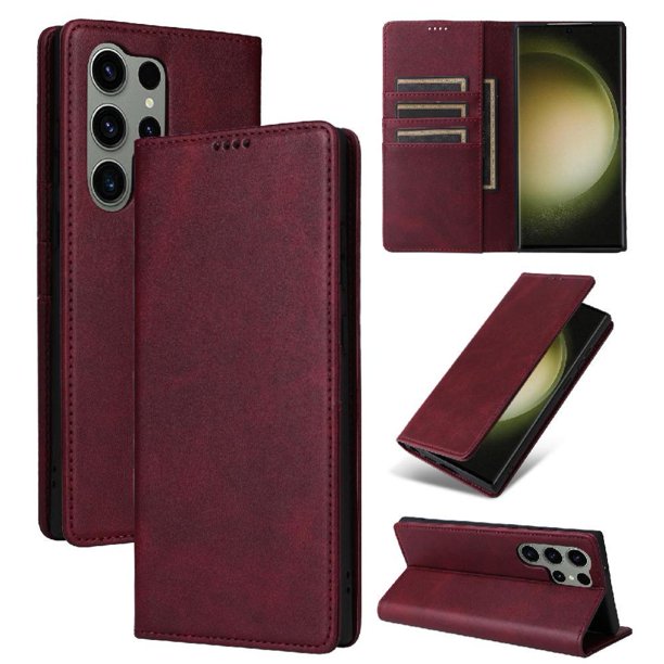 Funda Cartera para Samsung Galaxy S23 Ultra con Ranuras Tarjetas y Soporte - Protección Completa Rojo