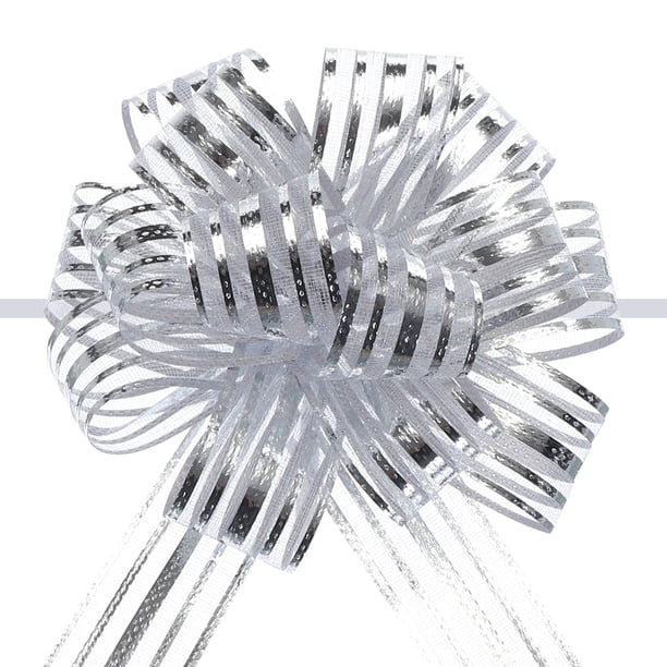 Uxcell Organza Lazos Grandes para Envolver Regalos Cinta de Chiffon para Cestas de Boda Presentes Navidad Plata 4"