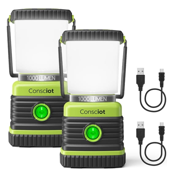 Linterna de camping Consciot LED recargable, 1000 lm, 4400 mAh, paquete de 2