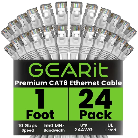 Cable Ethernet Cat 6 De 30 Cm (1 Pie) 24 Unidades 10 Gbps Blanco