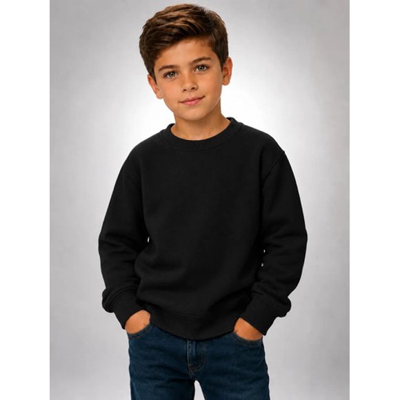 Poleron Polo Cuello Redondo De Niño 300g Basico 70/30 Casual 6 Negro Liso