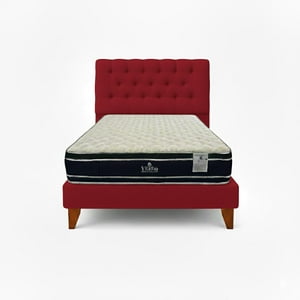 Vitelio - Cama 1.5 Plaza Rojo Capitone + Colchón Ortopedic