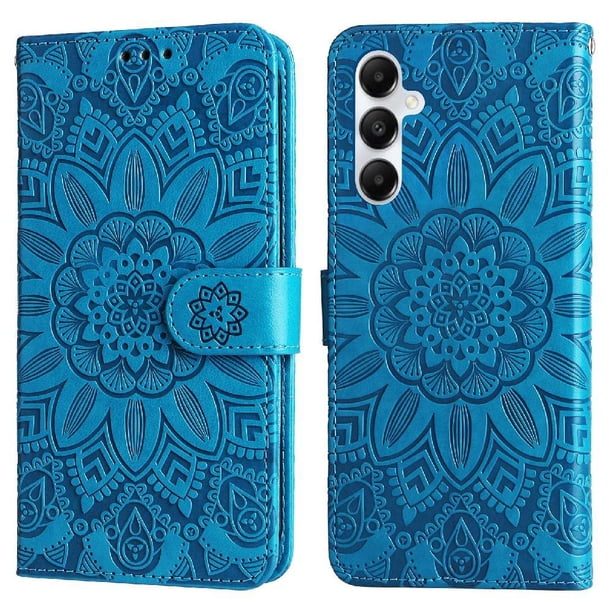 Funda tipo cartera FOXDOCK para Samsung Galaxy A05s , diseño girasol en relieve, cuero PU, cierre magnético, soporte y tarjetero