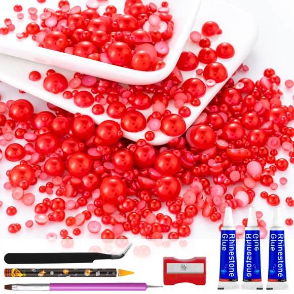 Kit MYYKO de perlas planas rojas y strass de 60 g