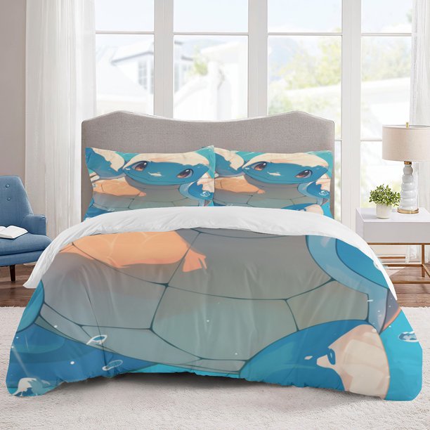 Poke mon Bedding Sets Cartoon Duvet Cover Lightweight 3 Piece Bet Sets for Kids Boys Girls