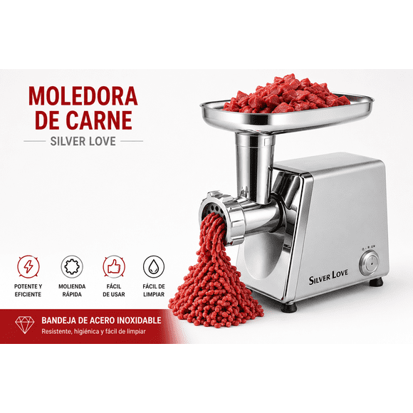 Moledora de Carne Eléctrica Silver Love 1000W Acero Inoxidable
