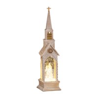 Magideal - Decoración Navideña Iluminada, Luces Navideñas, Decoraciones Resplandecientes, Decoración Navideña De Resina Para Mesa, Decoración De Sala De Estar , Capilla Blanca