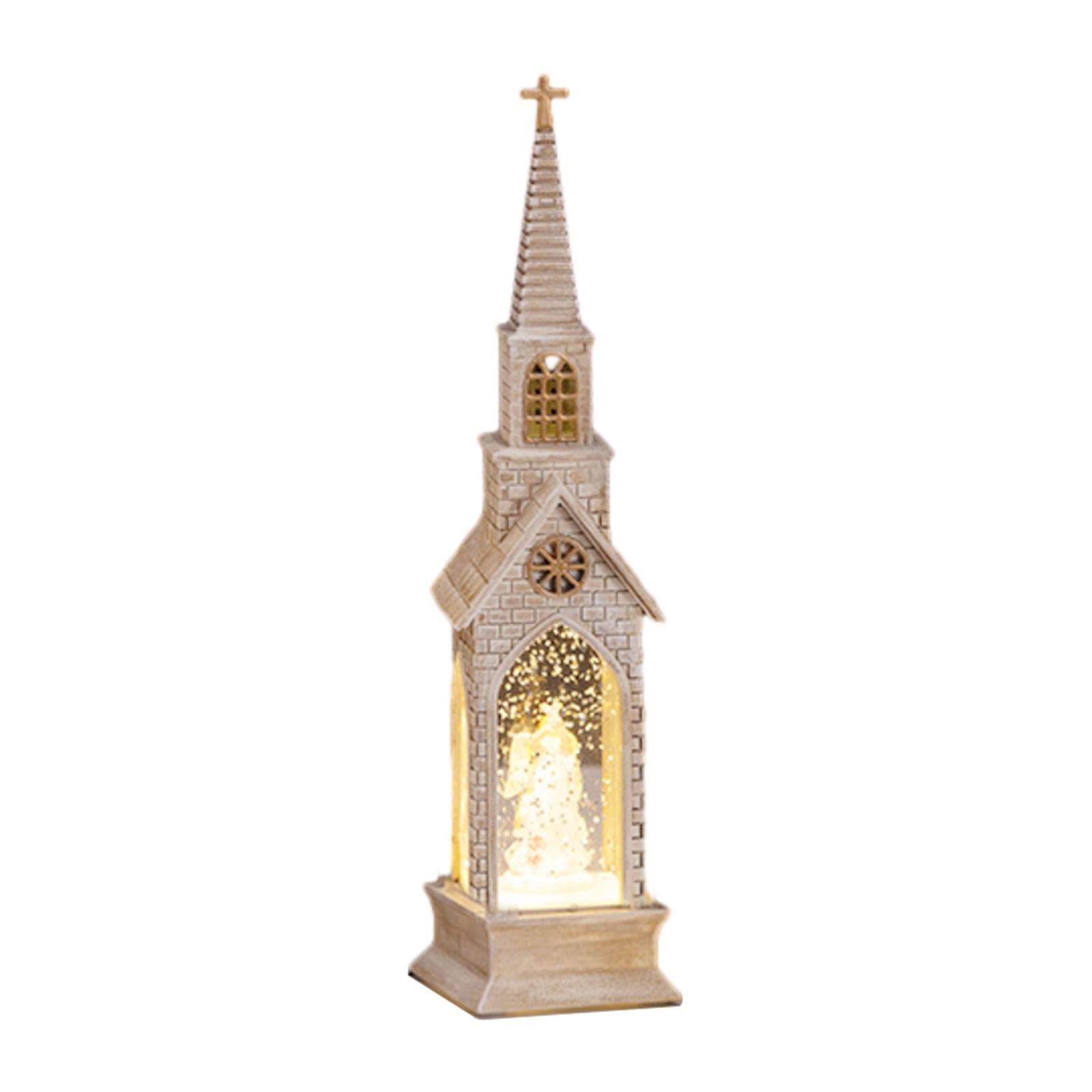 Magideal - Decoración Navideña Iluminada, Luces Navideñas, Decoraciones Resplandecientes, Decoración Navideña De Resina Para Mesa, Decoración De Sala De Estar , Capilla Blanca