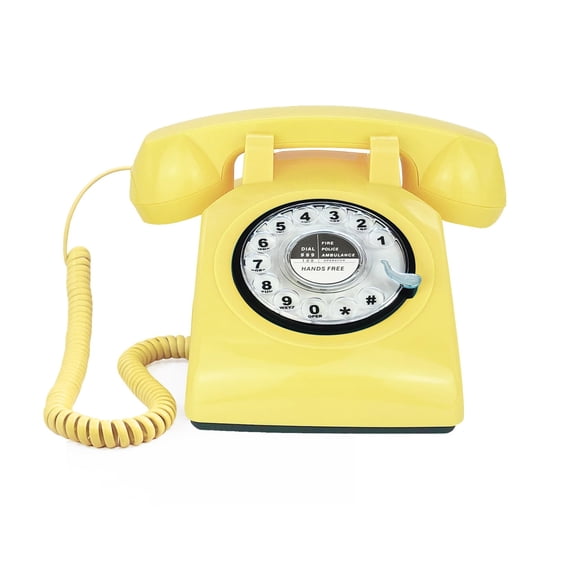 Teléfono de línea fija TelPal retro con disco giratorio amarillo