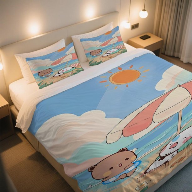 Bubu and Dudu Beach Day Duvet Cover Set Vintage Print Bedding Soft