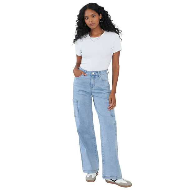 Jeans Mujer Cargo Azul Claro Straight Fit Corona