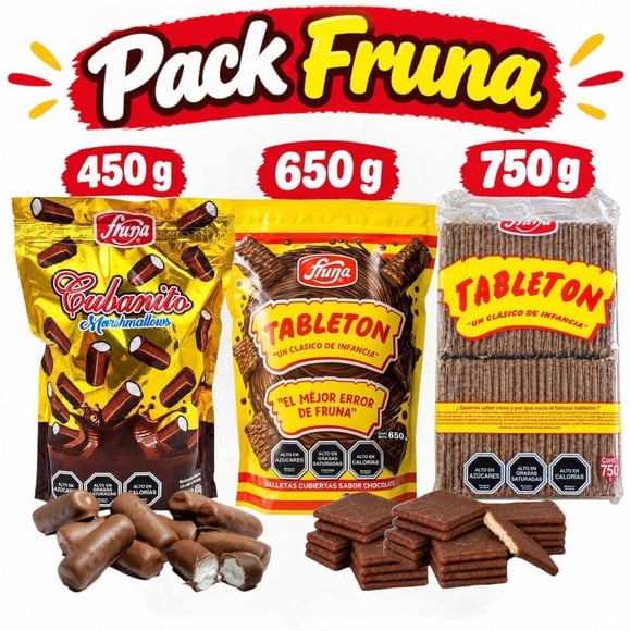 Súper Pack Galletas Tableton Y Cubanito Marshmallow Con Sabor A Chocolate 1.5K