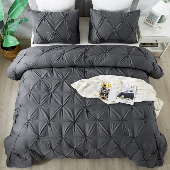 Juego de edredón Andency Grey Pinch Pleat Twin con 1 funda de almohada