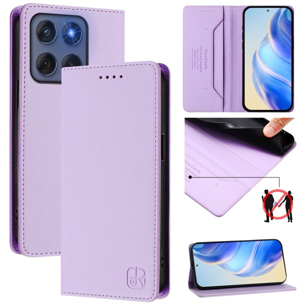 Funda Billetera con Soporte para Motorola Edge 60 Pro Bloqueo RFID Plegable Morado claro