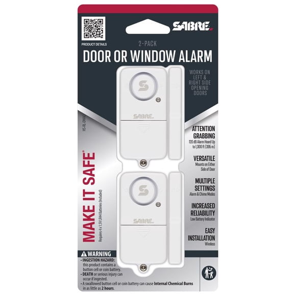 Alarma de puerta Sabre HS-RL-DWA2, funciona con pilas para interiores, color blanco