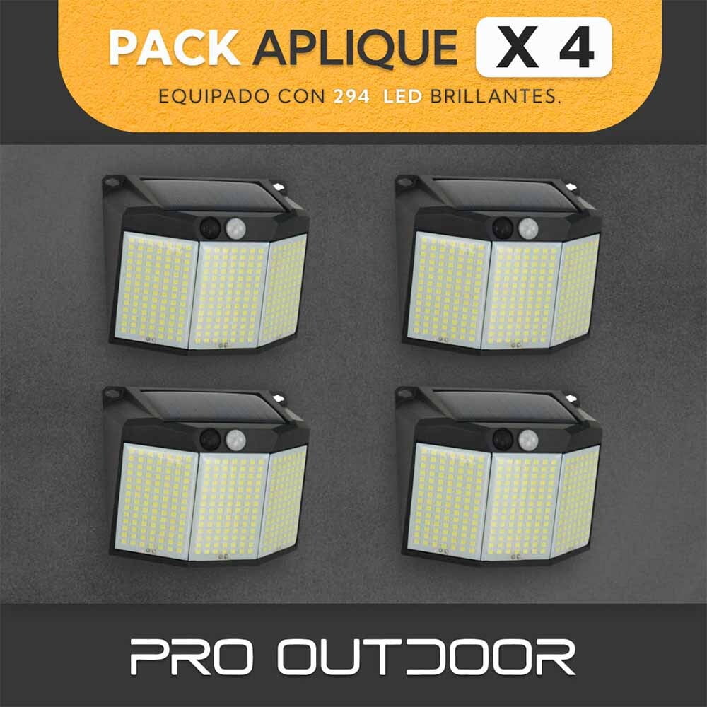 Pro Outdoor - Pack 4 Aplique 294 Led Solar Contra Agua