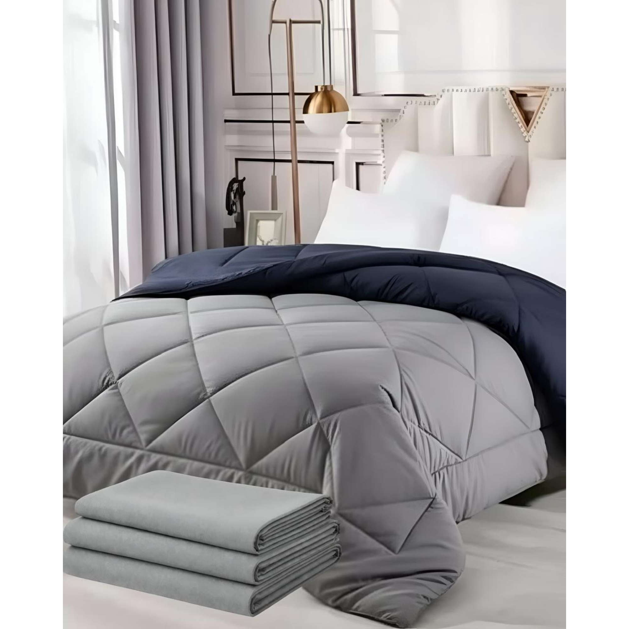 Rouss - Set Sábanas Mas Plumón Nordico Plaza Y Media 150x200 Gris Azul