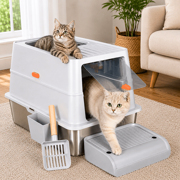 Arenero Acero Inoxidable Para Gatos Extragrande Con Pala
