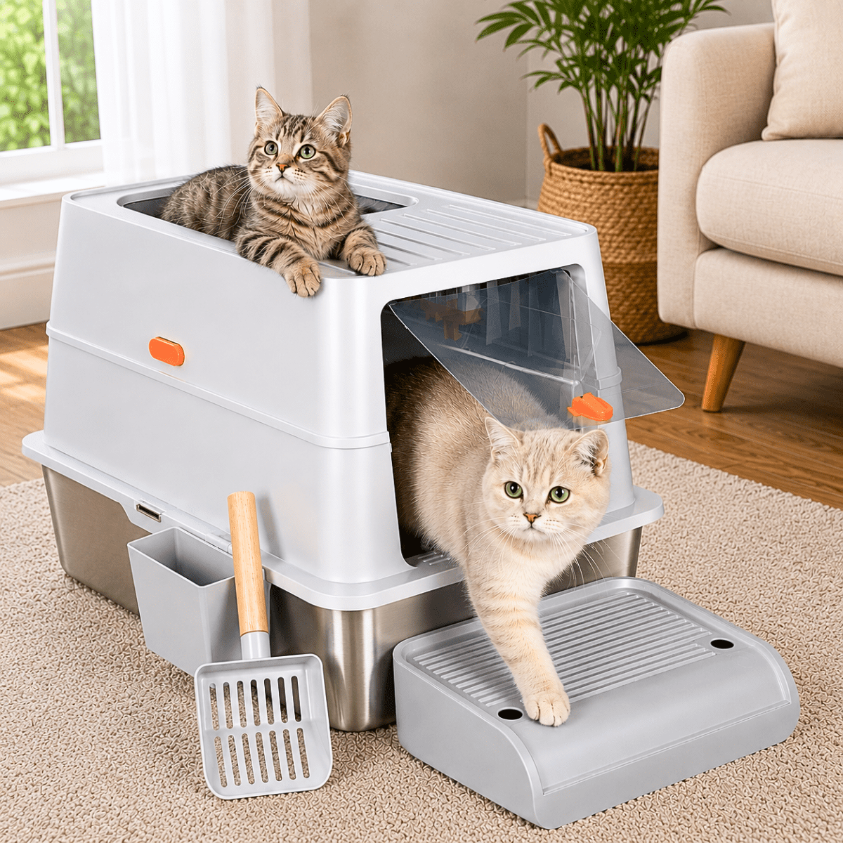 Arenero Acero Inoxidable Para Gatos Extragrande Con Pala