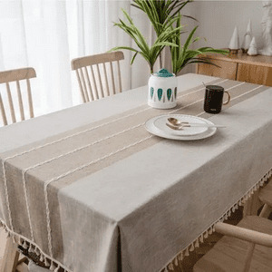 Genérico - Mantel Rectangular Algodón 140X220 Rayas Beige