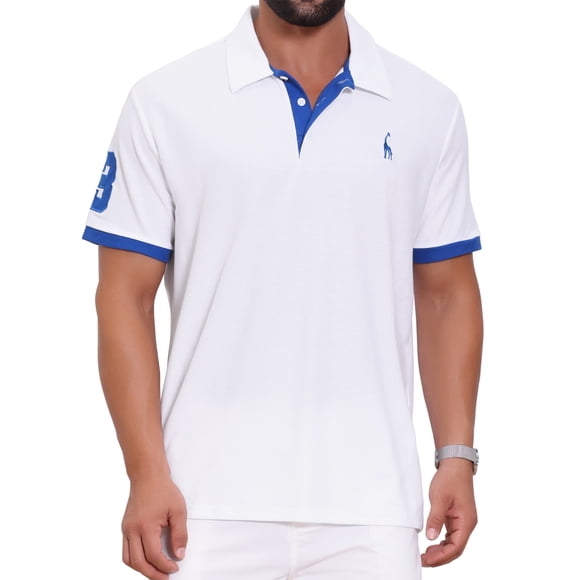 INSPIRE CHIC Camisa Polo de Patrón para Hombre, Camisas de Polo de Golf de Color Contraste, Talla 4XL-Grande, Blanco