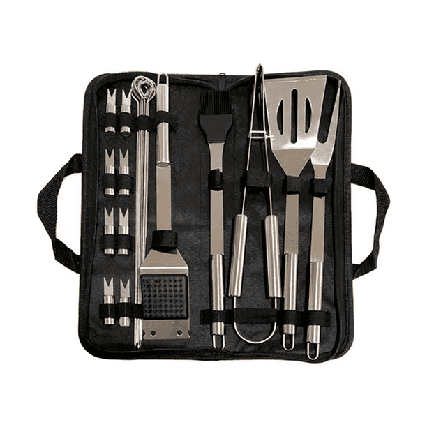 Pack Set Asado Parrilla 20 Uds + Pechera Jeans Asa Eco Cuero