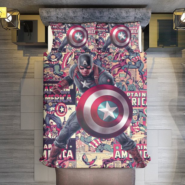 Captain-America Comforter Set for Kids Boys Teen Men Tween 3D Lightweight Microfiber Bedding Sets