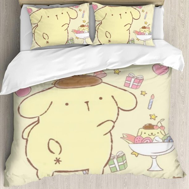 Cute Dog Comforter Set 3 Piece Twin Boys Girls Cartoon Puppy Yellow Bedding Set Lovely Pompompurin Comforter Dogs Collection Bed Set Pompompurin Lover Bedroom Decor