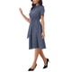 thumbnail image 4 of INSPIRE CHIC Vestido de trabajo a rayas para mujer con cuello de solapa, cintura con lazo, botones, manga corta, largo casual, talla S, azul oscuro, 4 of 6