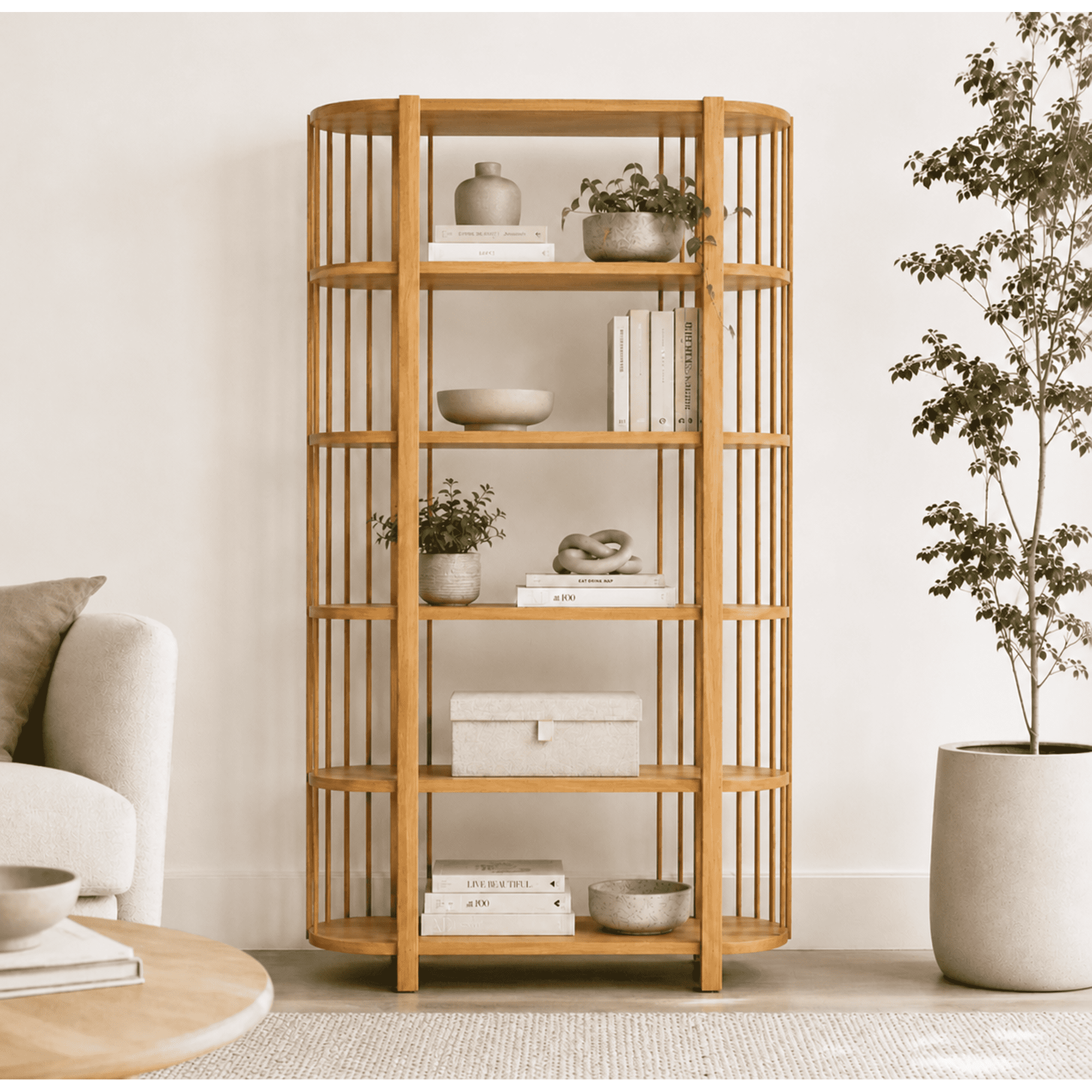 Arca Muebles - Biblioteca "siete Tazas" Estantería De Madera Con Barrotes - Natural - 80x35x180 Cm