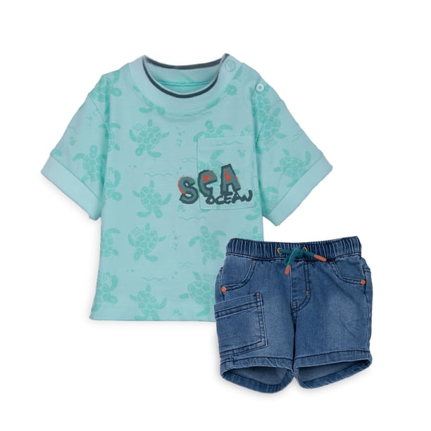 Conjunto Denim Bebé Niño Elasticado Estampado Aqua Pillin
