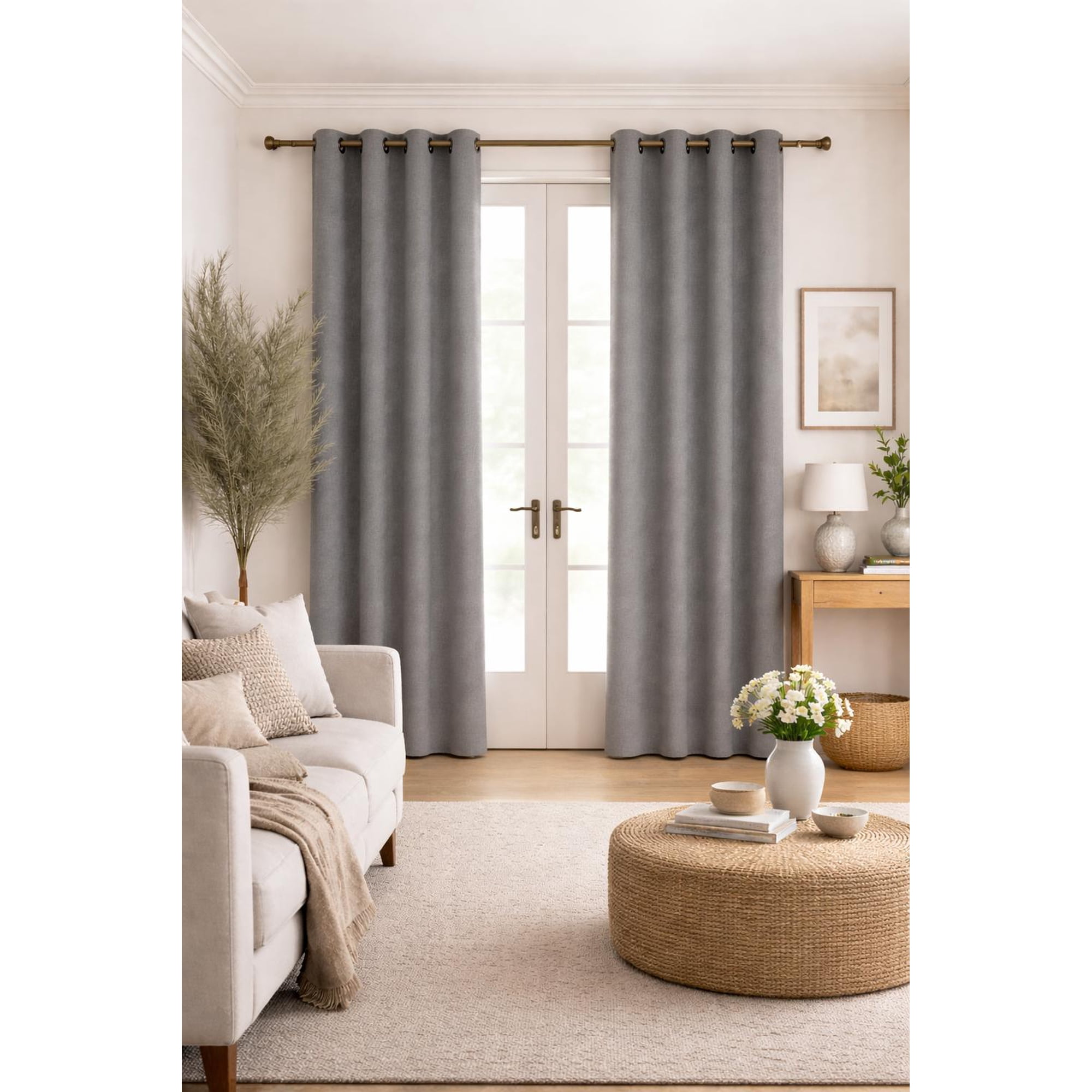 Clems - Cortina De Tela Tipo Lino 100% Blackout Engomada 2 Paños Gris