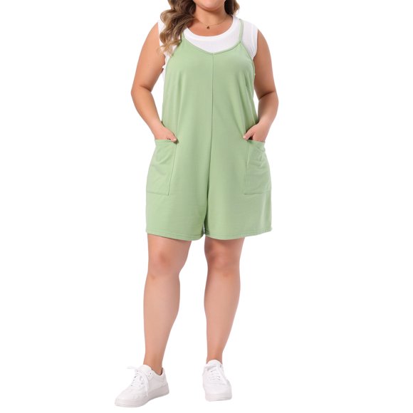 FAB CURVES Mono de tirantes finos sin mangas casual de verano para mujer de talla grande 1X Verde