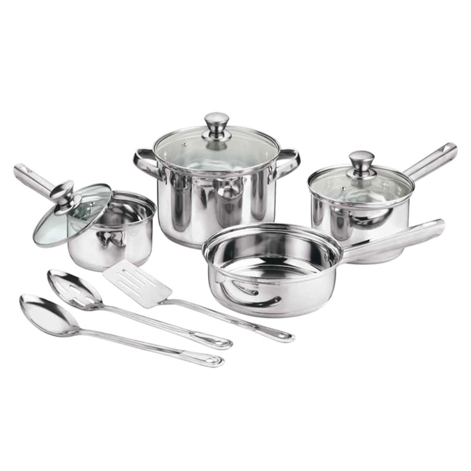 Batería De Cocina 10 Piezas De Acero Inoxidable Plateado Haus