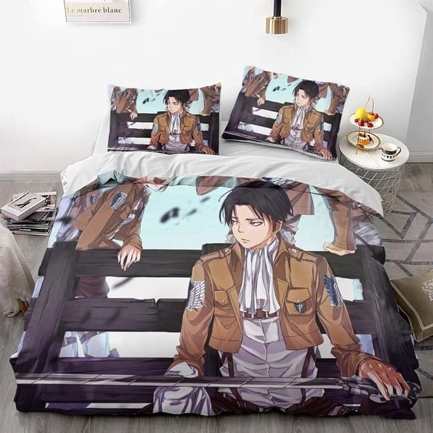 Attack- on G-iant Er-en Levi An-ime Soft 3D Printe-d Duvet- Cover B-edding Set with -Comfort-er Cover