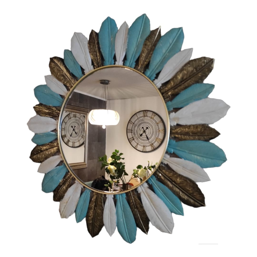 Espejo Circular Plumas De Metal Taller Sin Fronteras