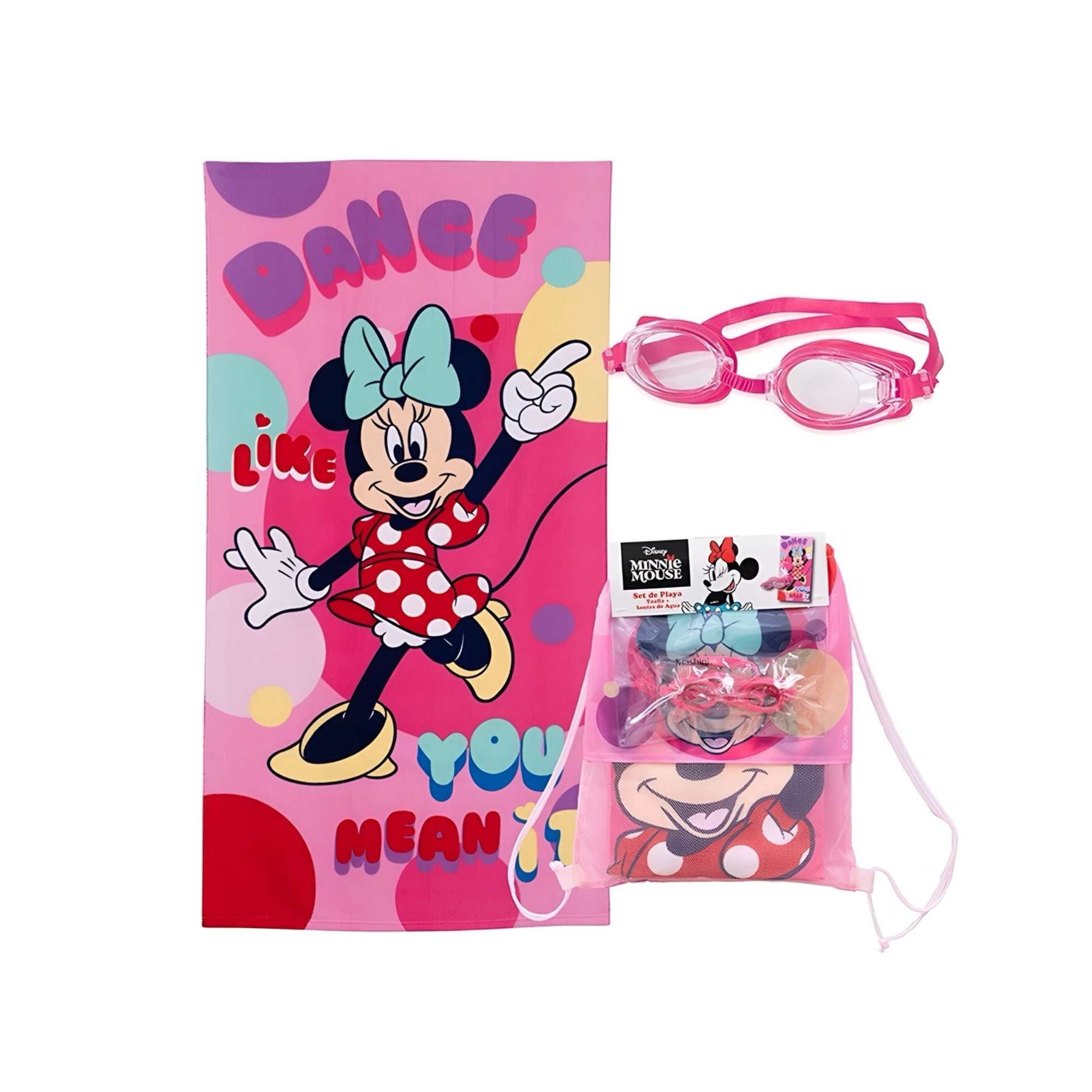 Mashini - Toalla Niño Niña Con Lentes De Agua Y Bolso Minnie