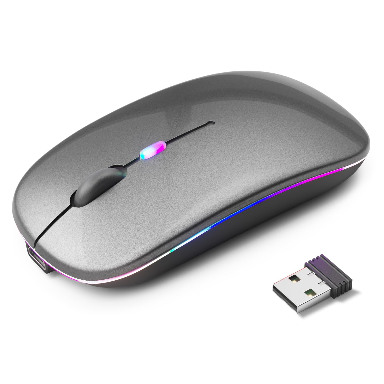 Ratón Inalámbrico Bluetooth Kanmabpc, Recargable, Silencioso, Gris